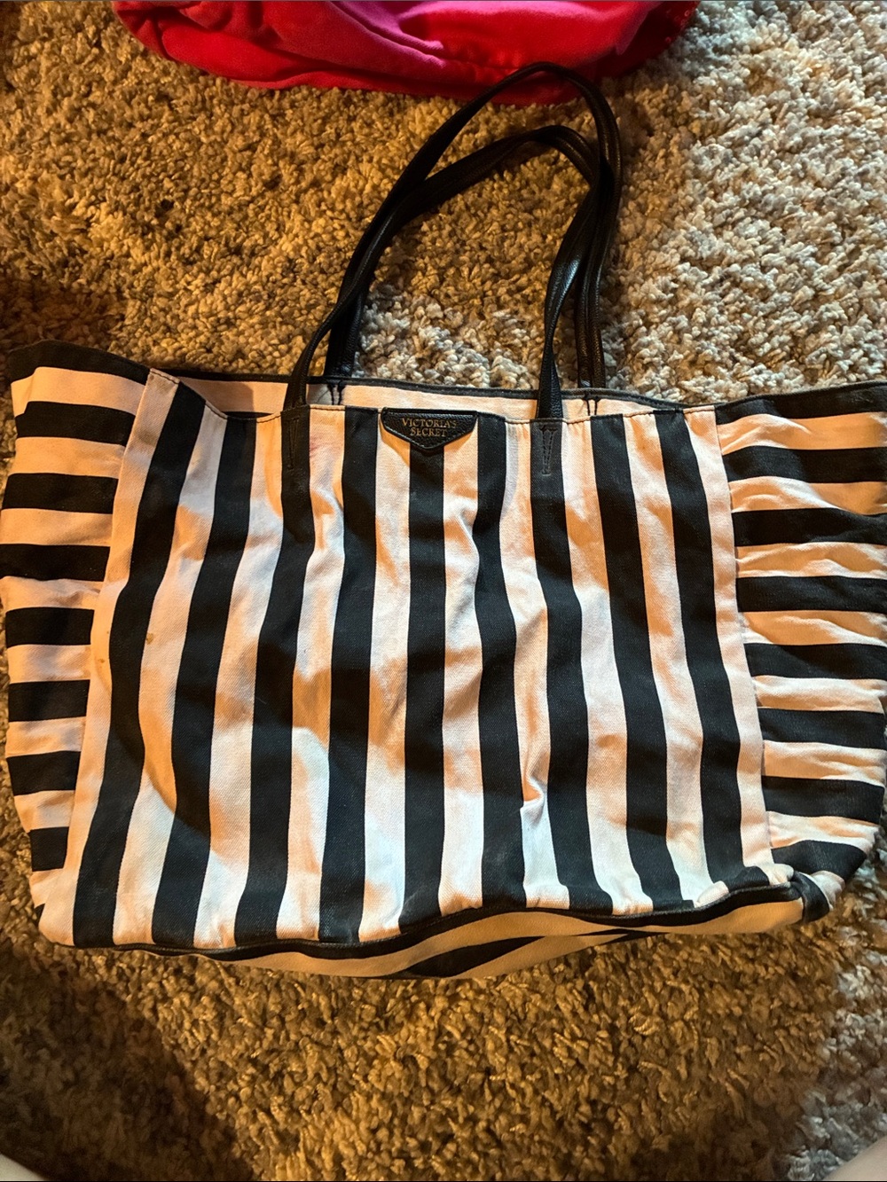 Victoria's Secret Black and White Vertical Stripe Tote